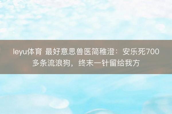 leyu体育 最好意思兽医简稚澄:安乐死700多条流浪狗,终末一针留给我方